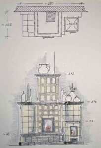 kachlova pec pred stenou a sporak